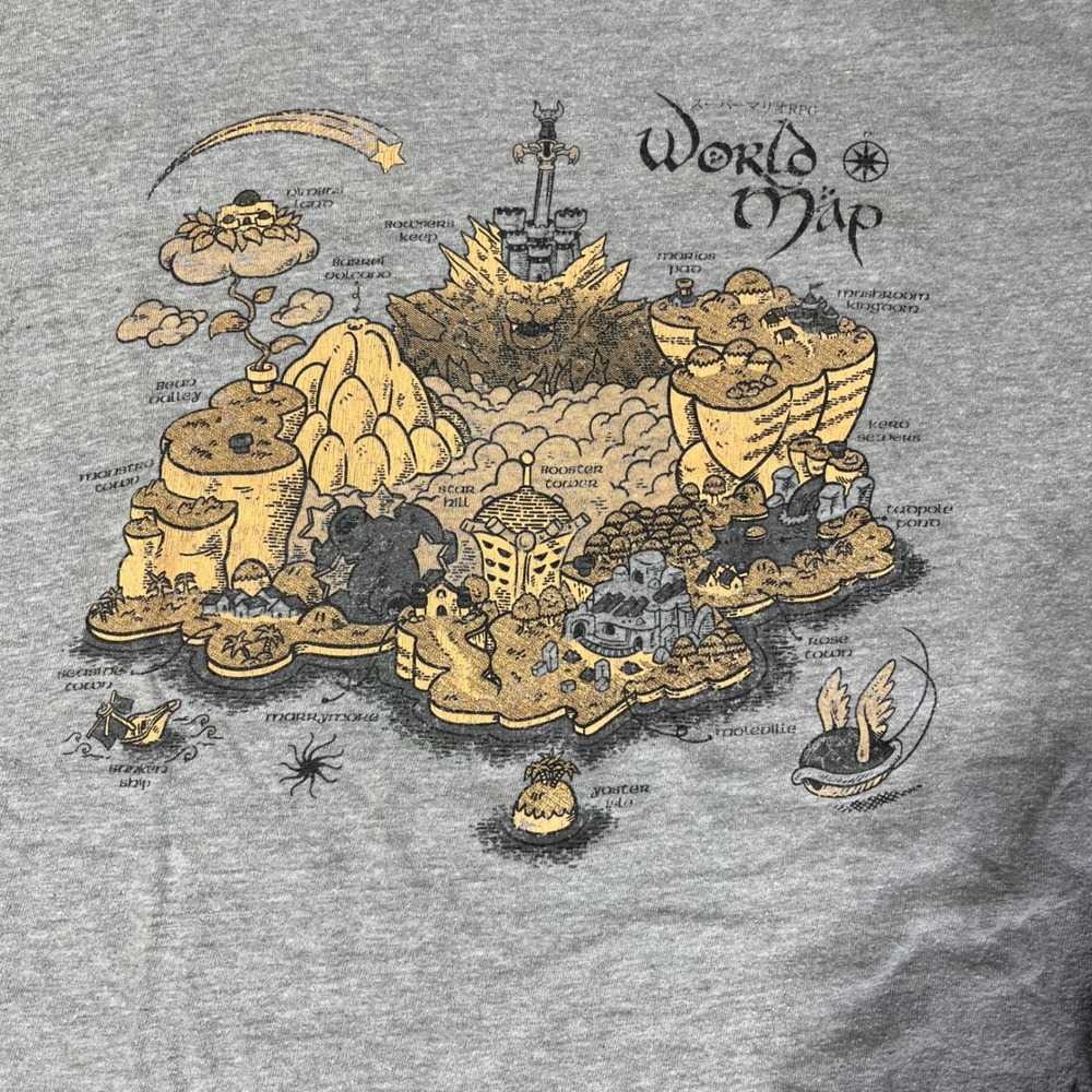 Tultex‎ Super Mario World RPG Map Graphic Print T-Shirt Gray  Adult L
